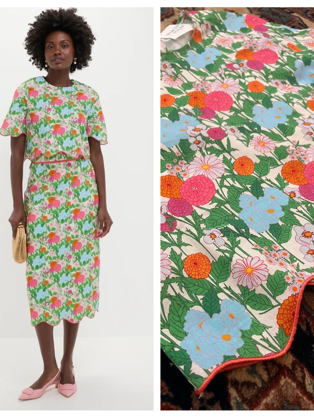 NWT Tuckernuck Hyacinth House scallop crop  Green Begonia Floral Ezra Blouse XS